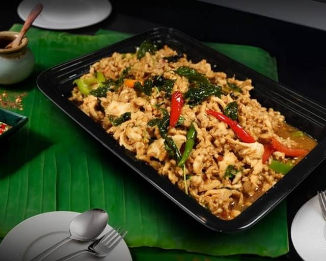 Party Size - Pad Ka Prao with Jasmine Rice.