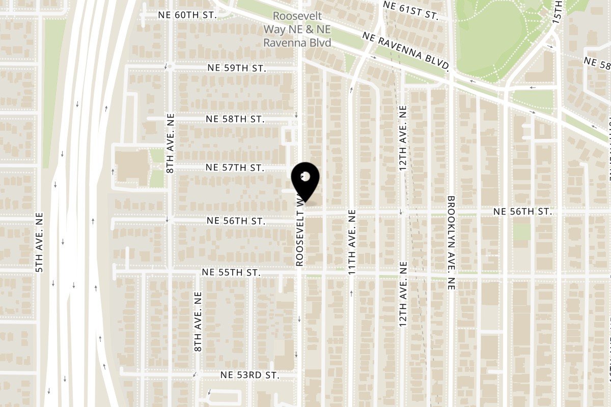 Map showing the location of Bai Tong Thai Restaurant U-District on 5600 Roosevelt Way NE #109 in Seattle